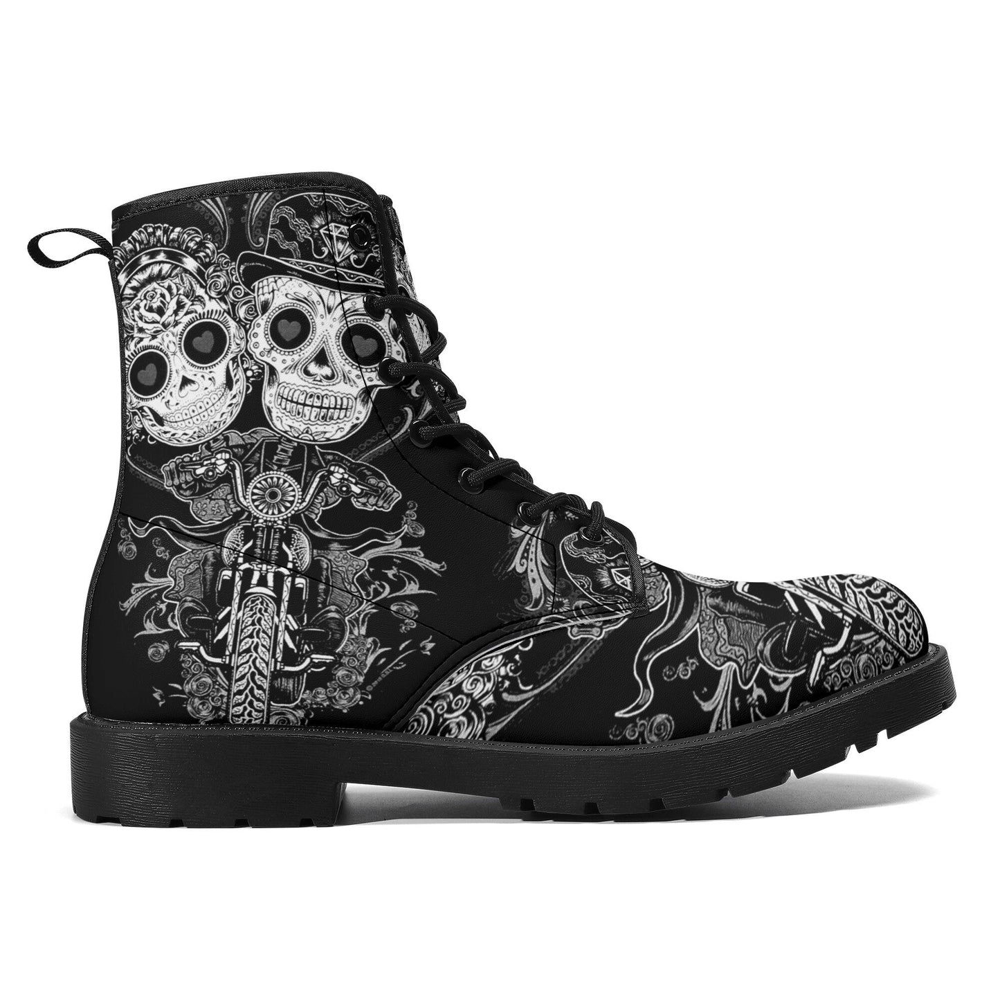 Sugar skull love day of the dead leather boots Calaveras skull boots men women Dia de los muertos Mexico skull boots shoes Candy skull boots