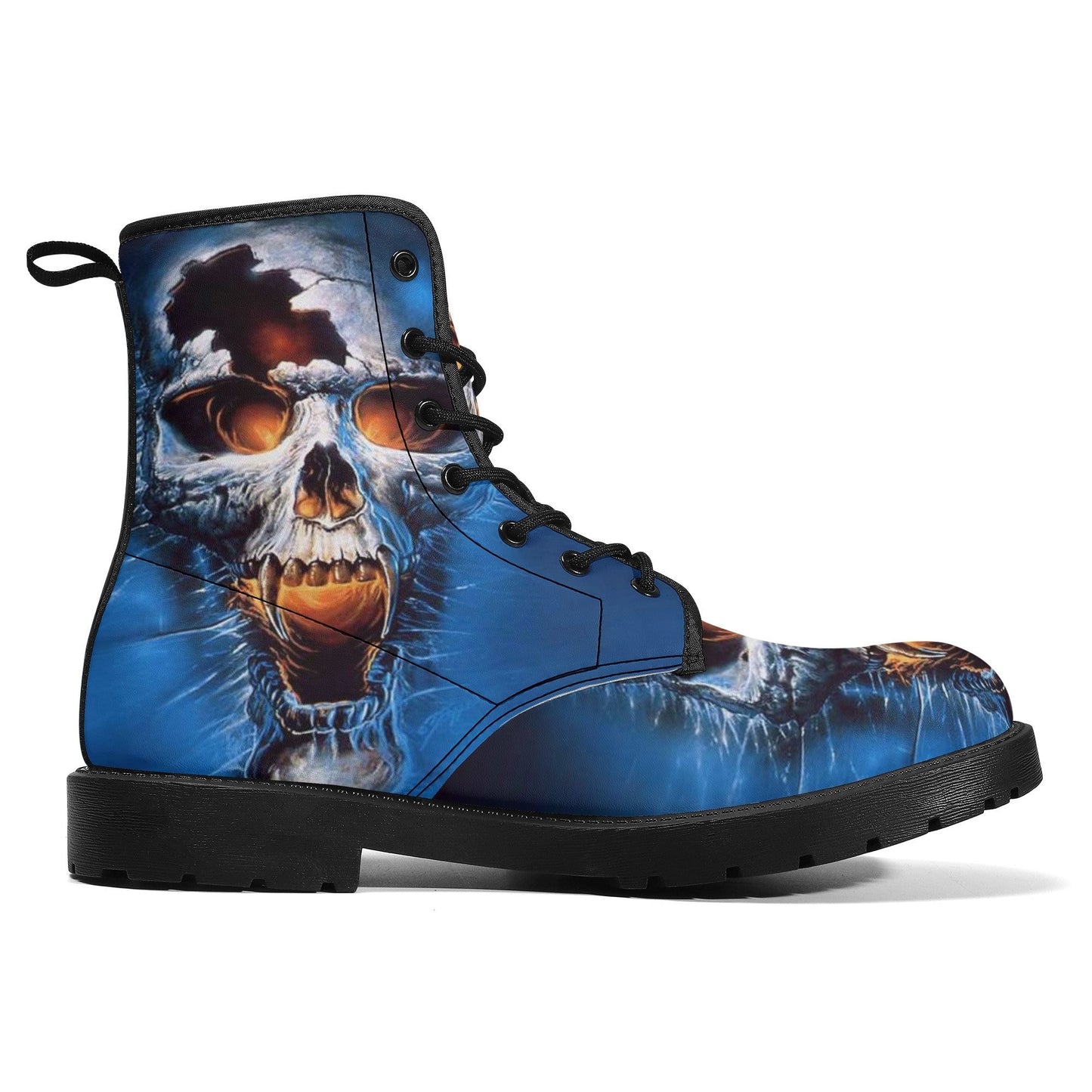 Gothic reaper men women boots, horror Skeleton skull boots, Halloween skull boots, Flaming skull grim reaper leather skull in fire boots
