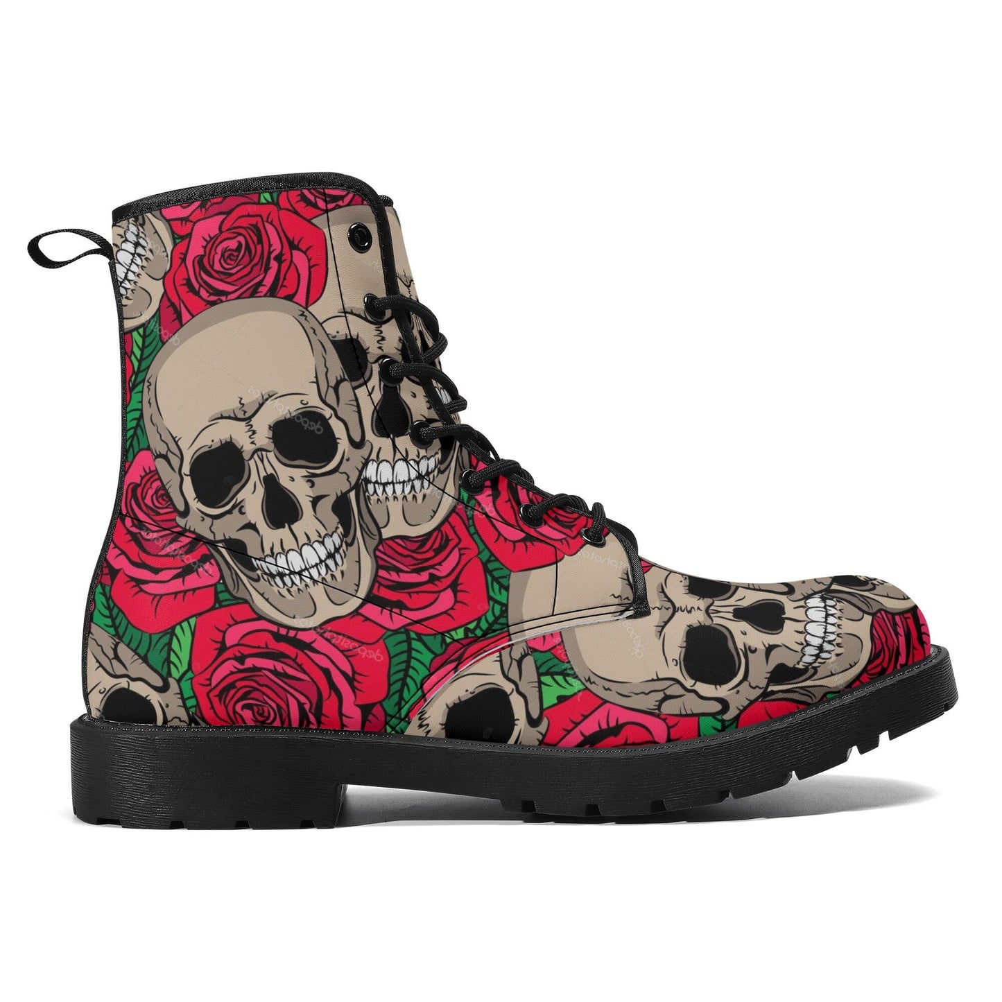 Floral skull leather boots men women, Halloween Skeleton skull boots Gothic pattern boots Floral skull punisher leather boots shoes sneakers