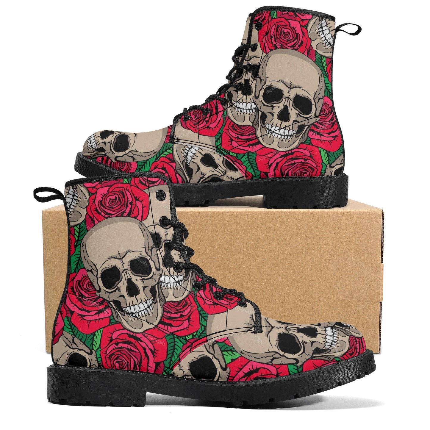 Floral skull leather boots men women, Halloween Skeleton skull boots Gothic pattern boots Floral skull punisher leather boots shoes sneakers