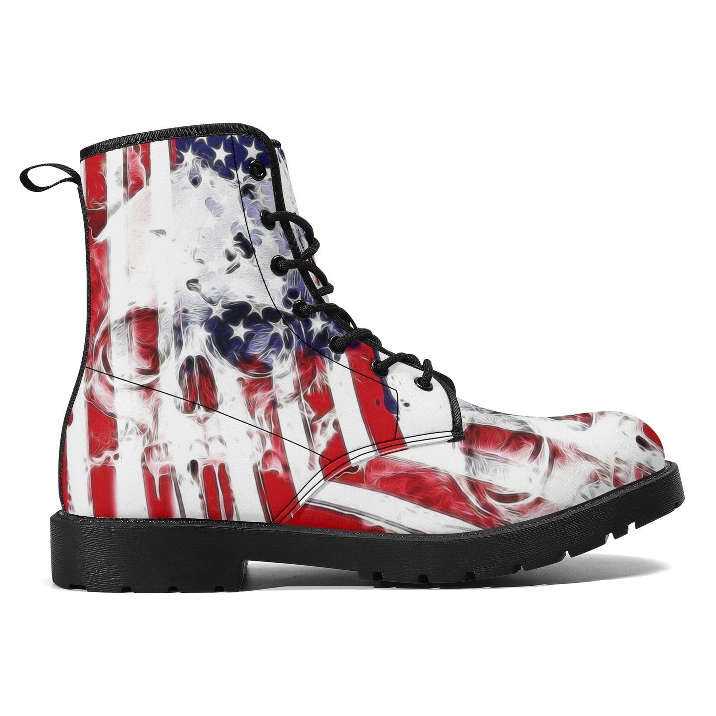 American flag skull leather boots men women, Halloween Skeleton skull boots Gothic boots Floral skull punisher leather boots shoes sneakers