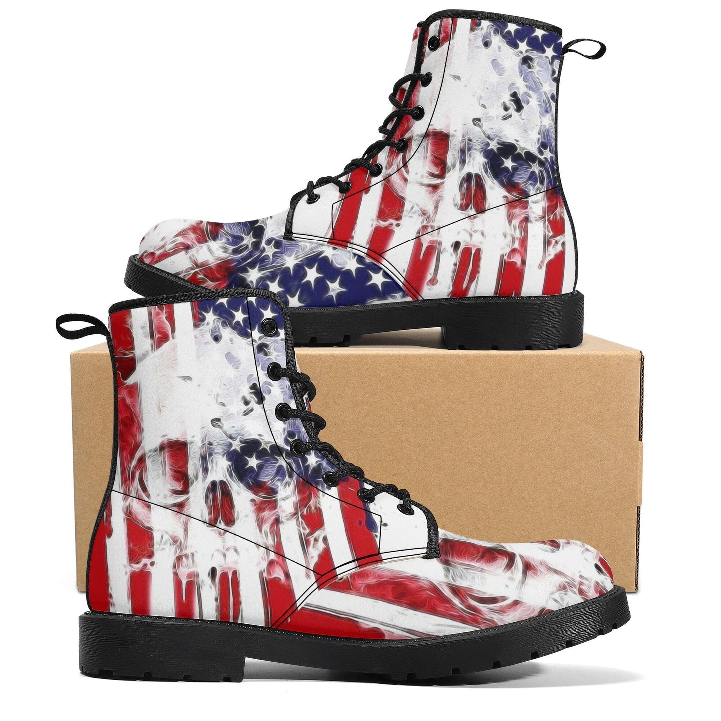 American flag skull leather boots men women, Halloween Skeleton skull boots Gothic boots Floral skull punisher leather boots shoes sneakers