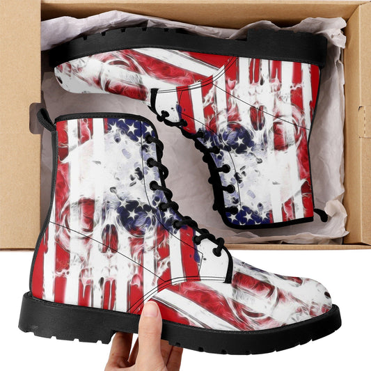 American flag skull leather boots men women, Halloween Skeleton skull boots Gothic boots Floral skull punisher leather boots shoes sneakers