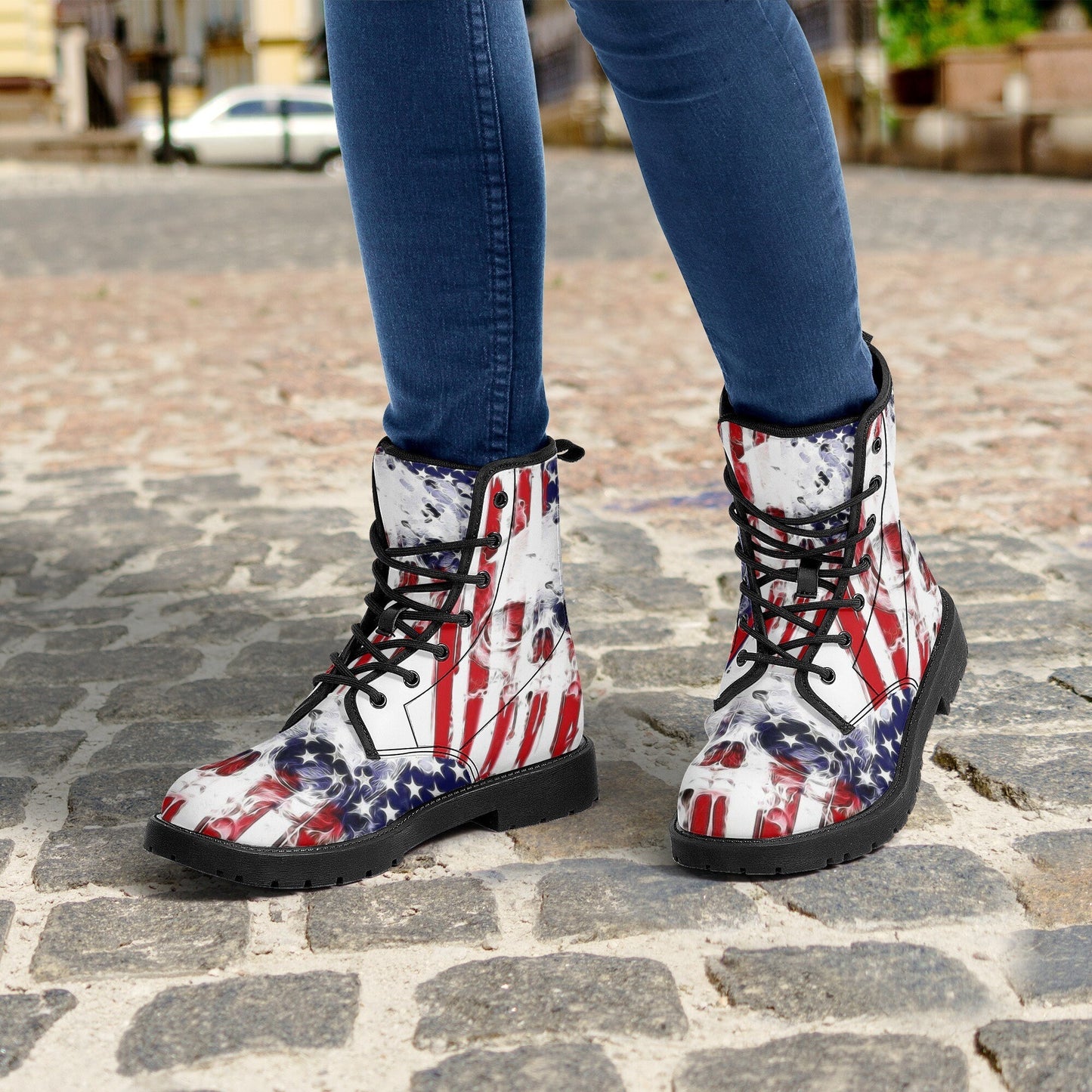 American flag skull leather boots men women, Halloween Skeleton skull boots Gothic boots Floral skull punisher leather boots shoes sneakers