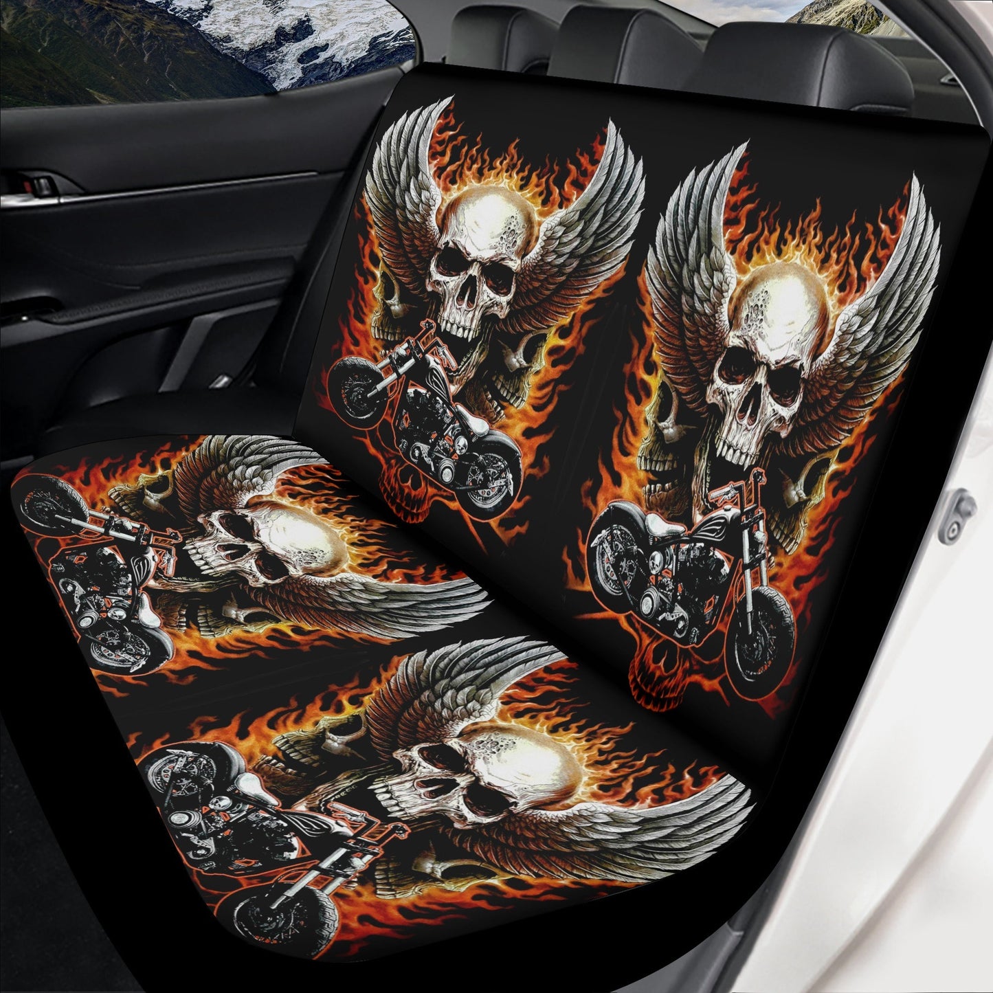 Motorcycle skull Car Seat Cover mat, Biker skull seat cover mat skeleton car seat cover, Death reaper skull seat protector cover mat for car