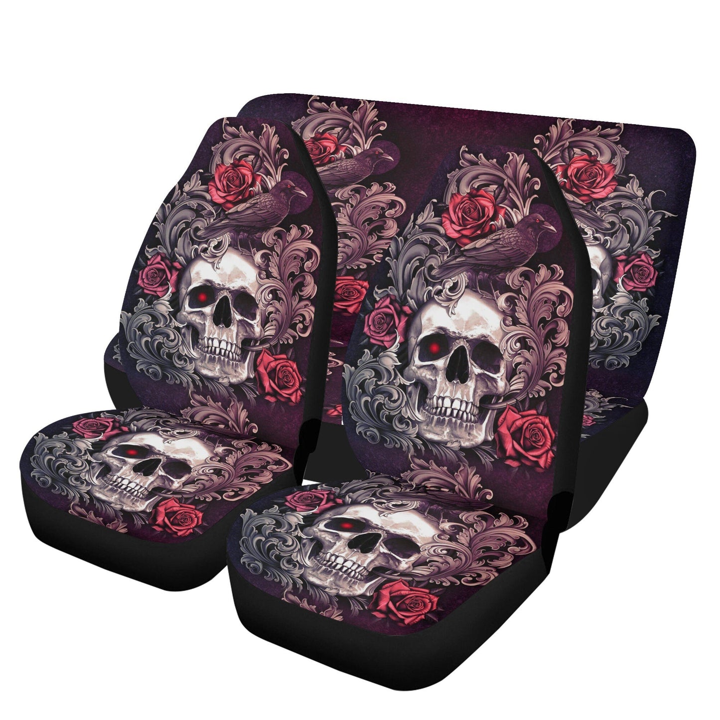 Flower skull seat cover mat for car, Rose skull car seat cover mat Halloween car seat cover, Death skull seat protector cover mat for car