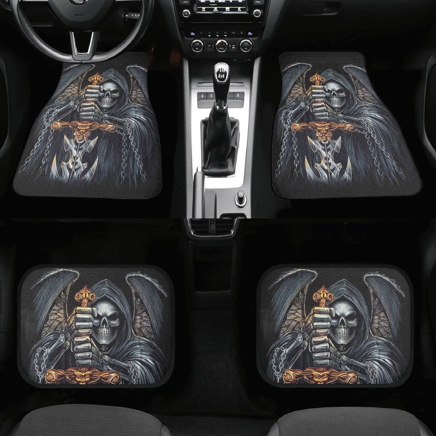 Grim reaper skull car seat cover, skull rug mat for car Halloween gothic car seat cover mat floral skull car seat cover car mat protector