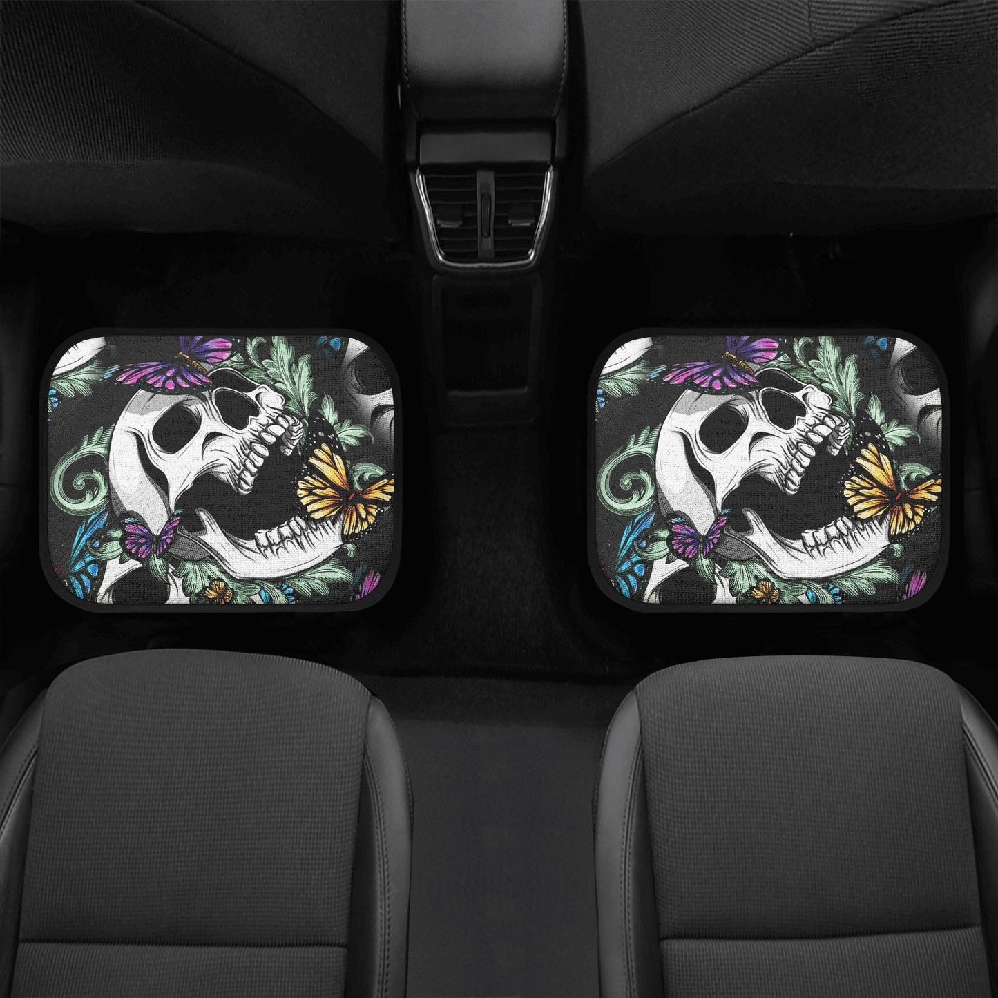 Floral skull car seat cover, rose skull rug mat for car, Halloween skeleton car seat cover, Death floral gothic skull car seat cover car mat