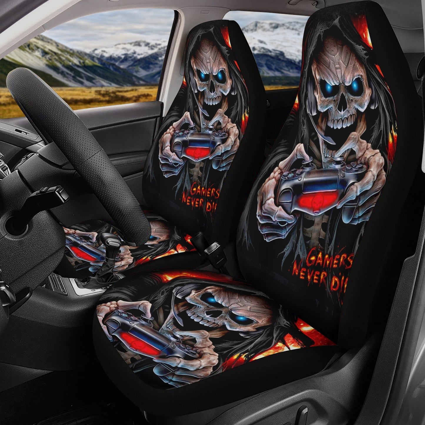 Grim reaper skull Car Seat Cover mat, Game never die skull seat cover mat skeleton car seat cover, skull seat protector cover mat for car