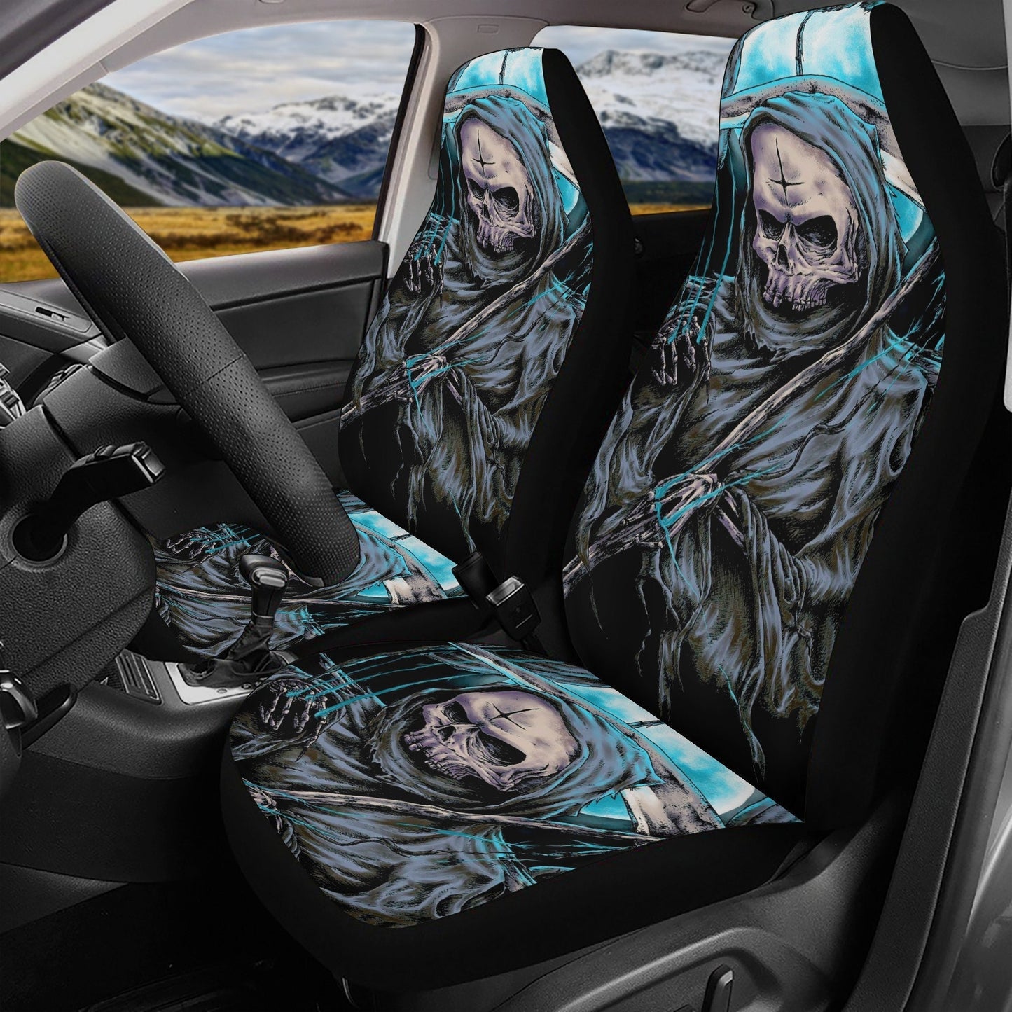 Gothic skull Car Seat Cover mat Grim reaper skull seat cover mat for car Halloween skull skeleton seat protector cover mat protector for car