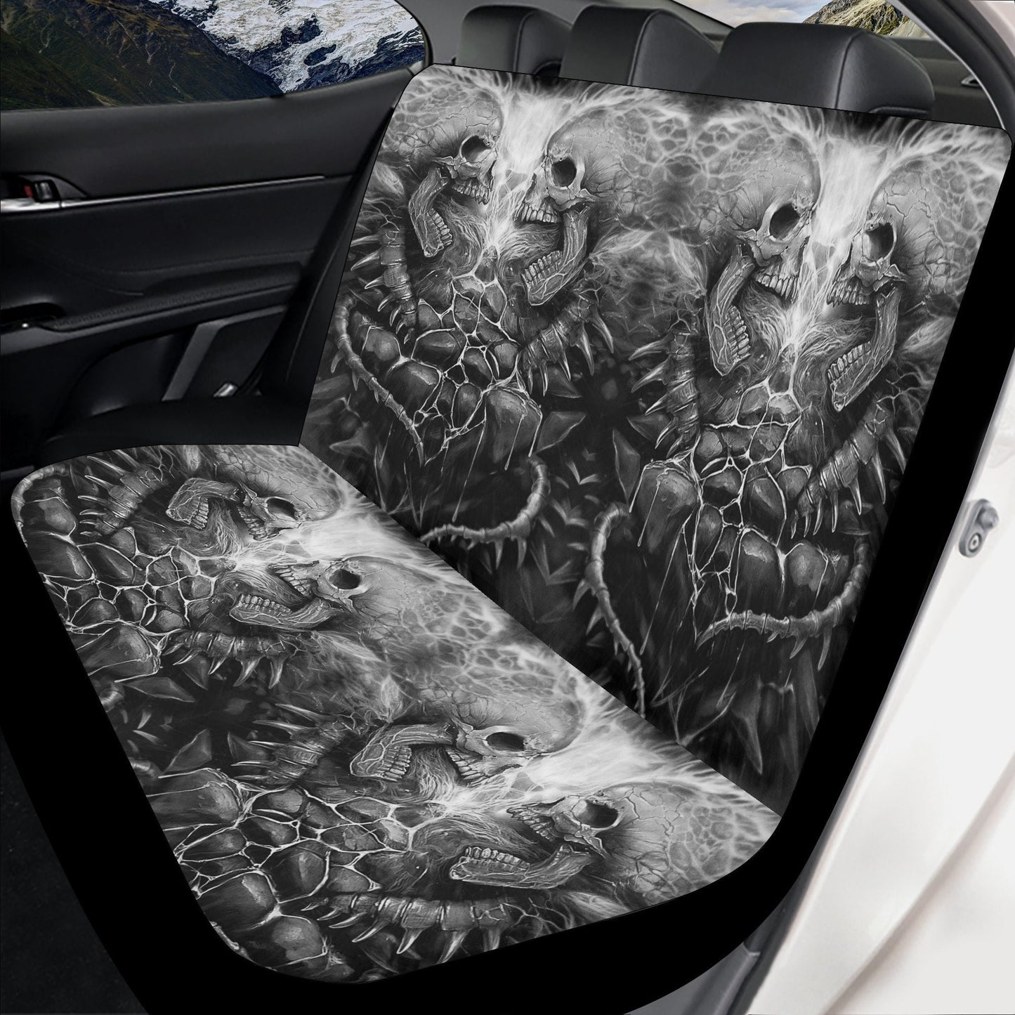 Flaming skull Car Seat Cover mat, Gothic skull seat cover mat for car, Halloween skeleton seat cover skull car mat, skull seat cover for car