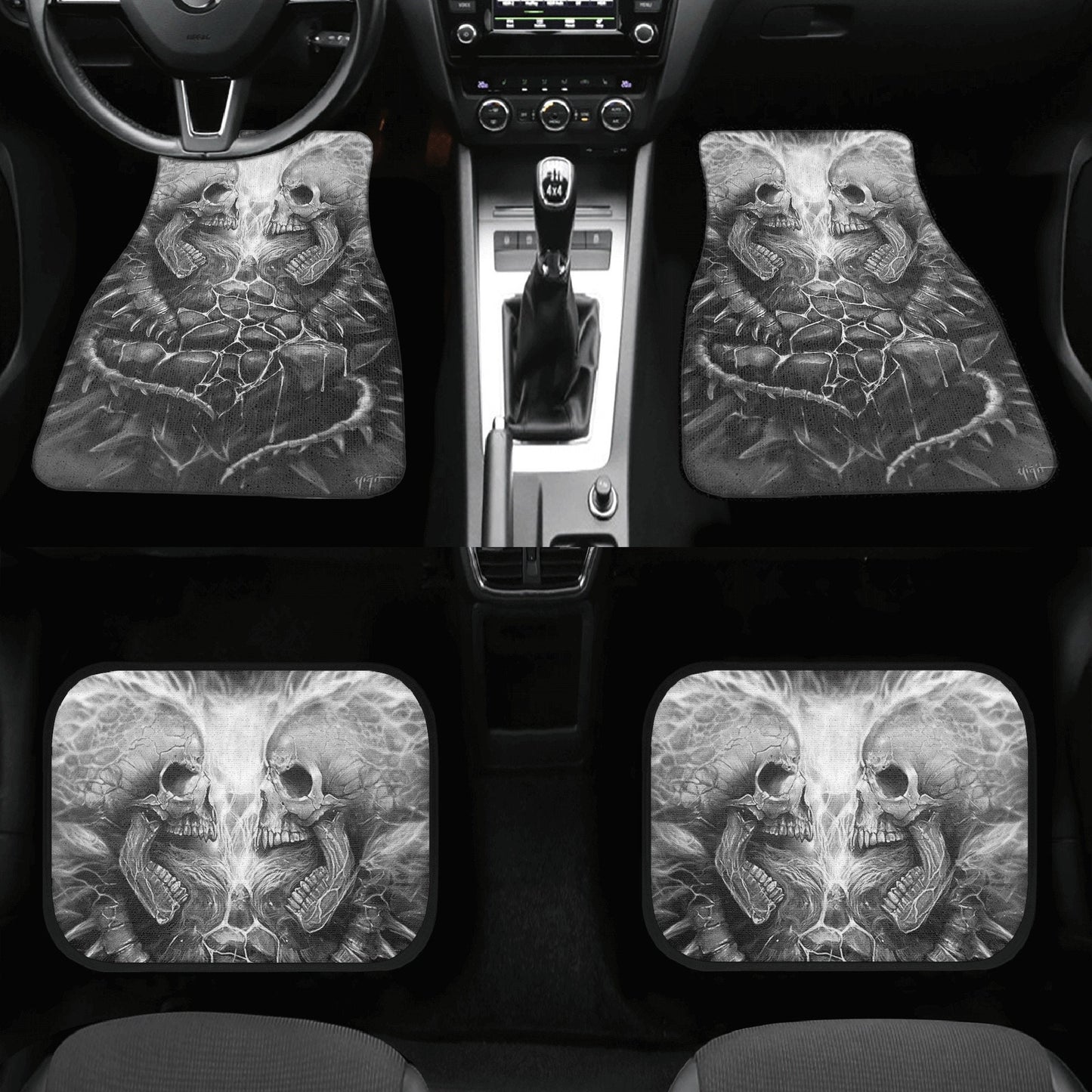 Flaming skull Car Seat Cover mat, Gothic skull seat cover mat for car, Halloween skeleton seat cover skull car mat, skull seat cover for car