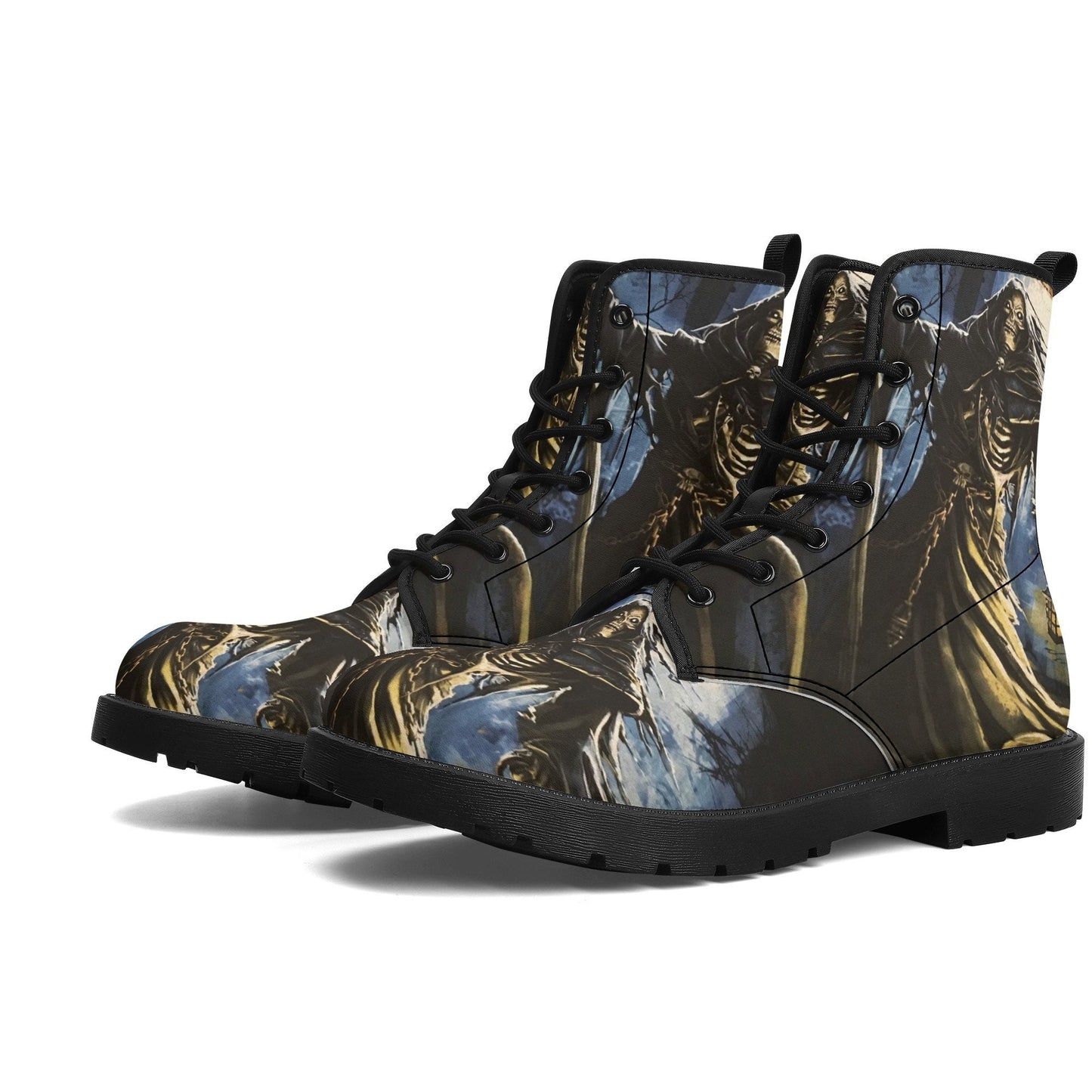 Gothic grim reaper leather boots, Halloween Death skull boots, Christmas skull boots, Horror skull punisher leather skull evil boots shoes