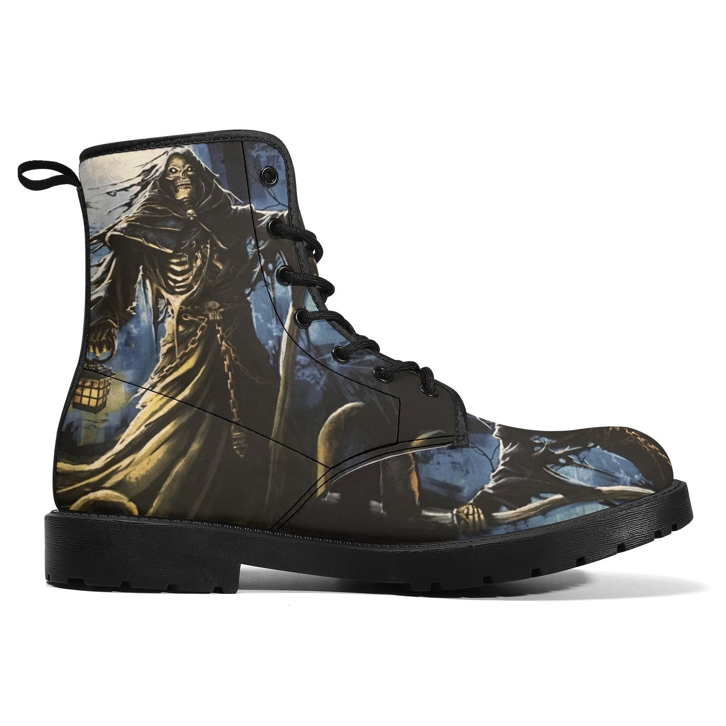 Gothic grim reaper leather boots, Halloween Death skull boots, Christmas skull boots, Horror skull punisher leather skull evil boots shoes