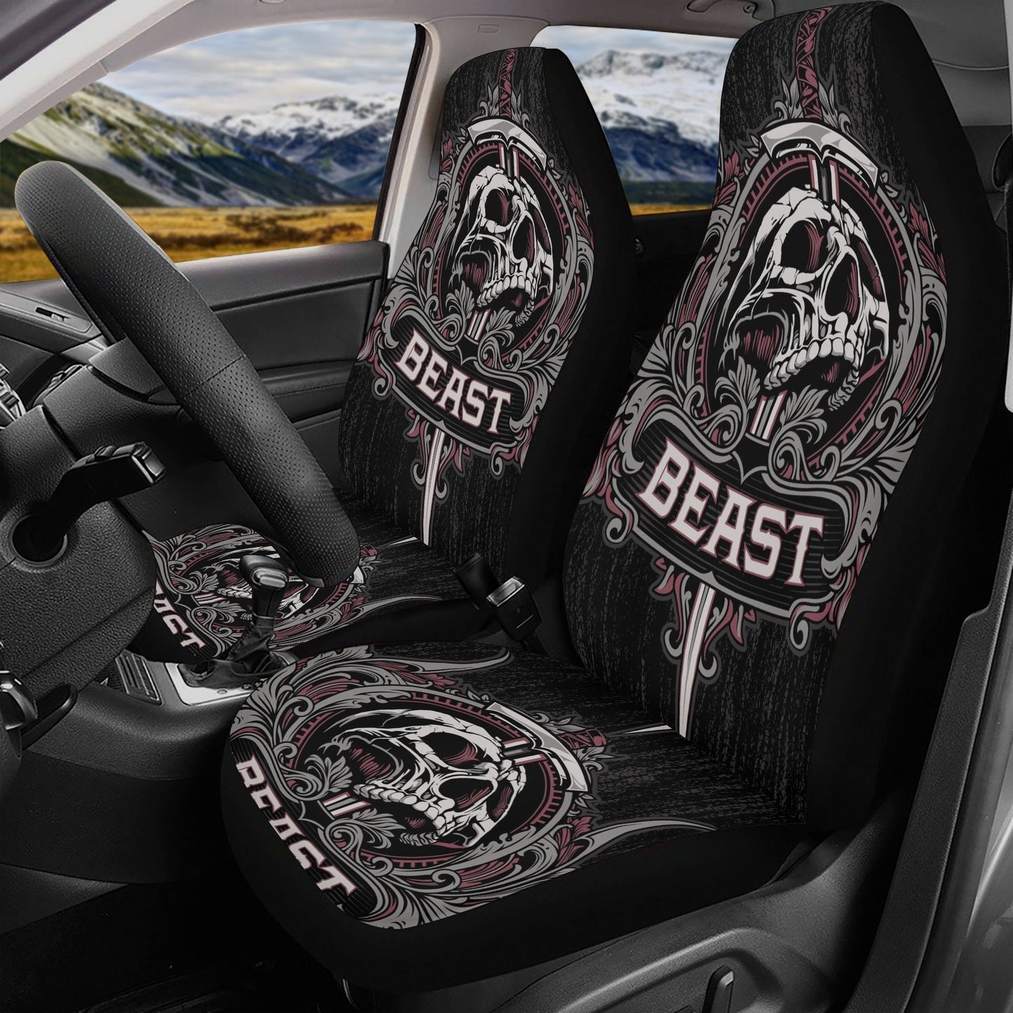 Beast Skull Car Seat Cover skull car mat, reaper skull seat cover mat for car, Halloween Beast seat protector cover mat protector for car