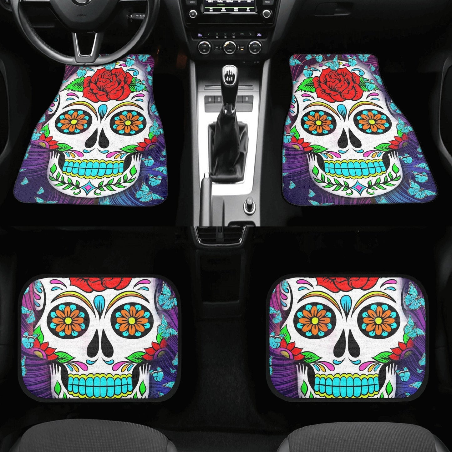 Flower Candy skull seat cover for car, floral sugar skull Seat Covers mat for car, skull seat cover rug mat for car, skull car seat covers