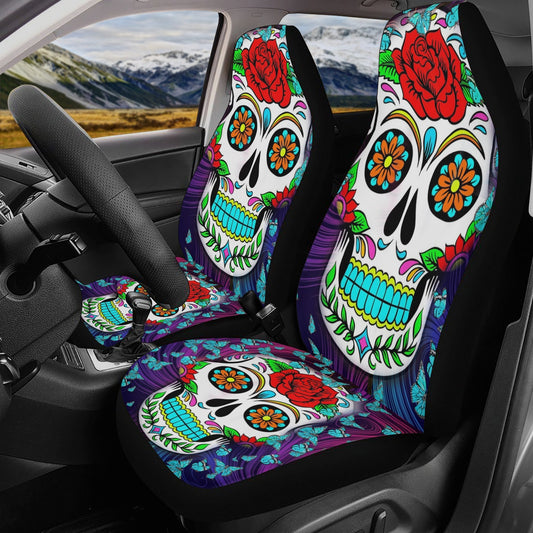 Flower Candy skull seat cover for car, floral sugar skull Seat Covers mat for car, skull seat cover rug mat for car, skull car seat covers