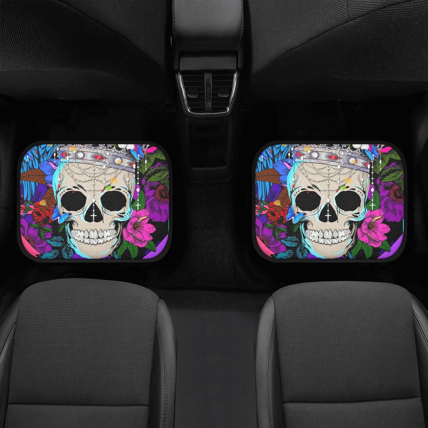 Floral skull seat cover for car, Day of the dead skull Seat Covers mat for car skull seat cover rug mat for car floral skull car seat covers