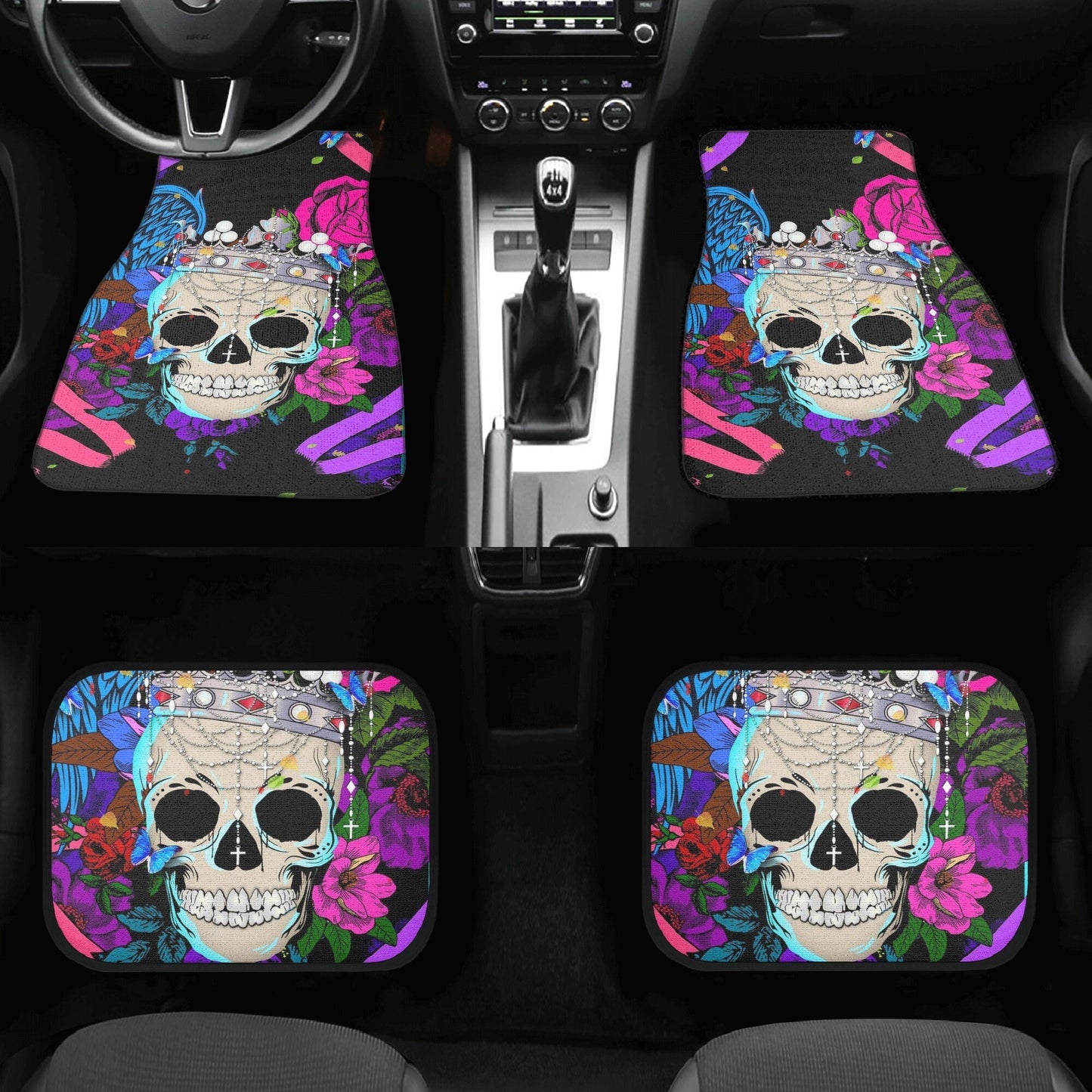 Floral skull seat cover for car, Day of the dead skull Seat Covers mat for car skull seat cover rug mat for car floral skull car seat covers
