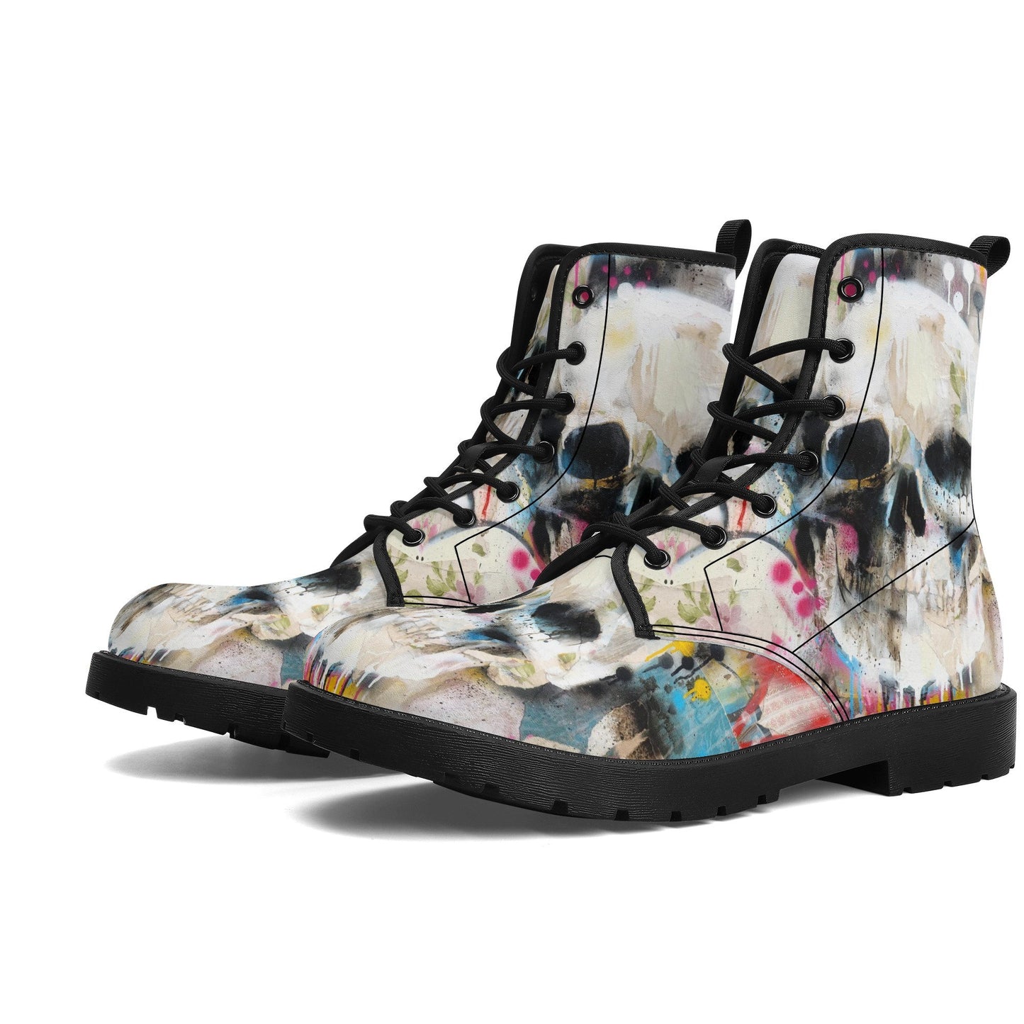 Halloween Goth skull boots, Gothic grim reaper leather boots, Skeleton skull boots, Horror skull punisher leather skull evil boots shoes