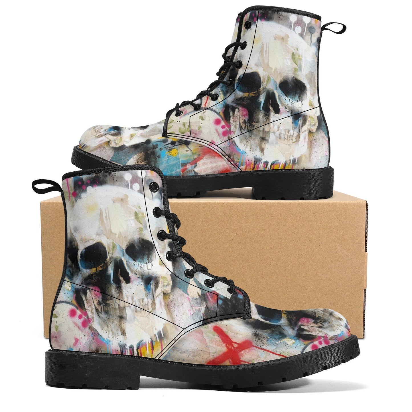 Halloween Goth skull boots, Gothic grim reaper leather boots, Skeleton skull boots, Horror skull punisher leather skull evil boots shoes