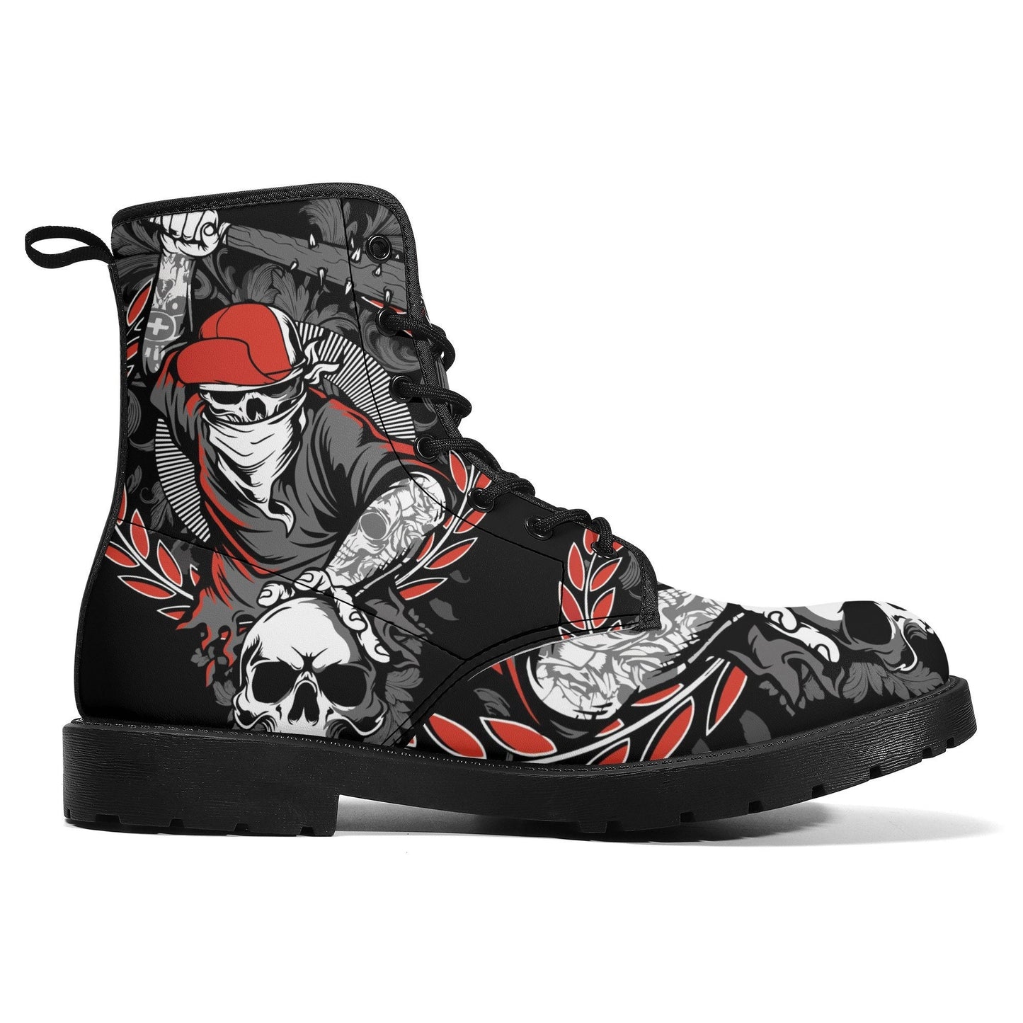 Gothic grim reaper leather boots, Halloween Goth skull boots, Christmas skull boots, Baseball skull punisher leather skull evil boots shoes