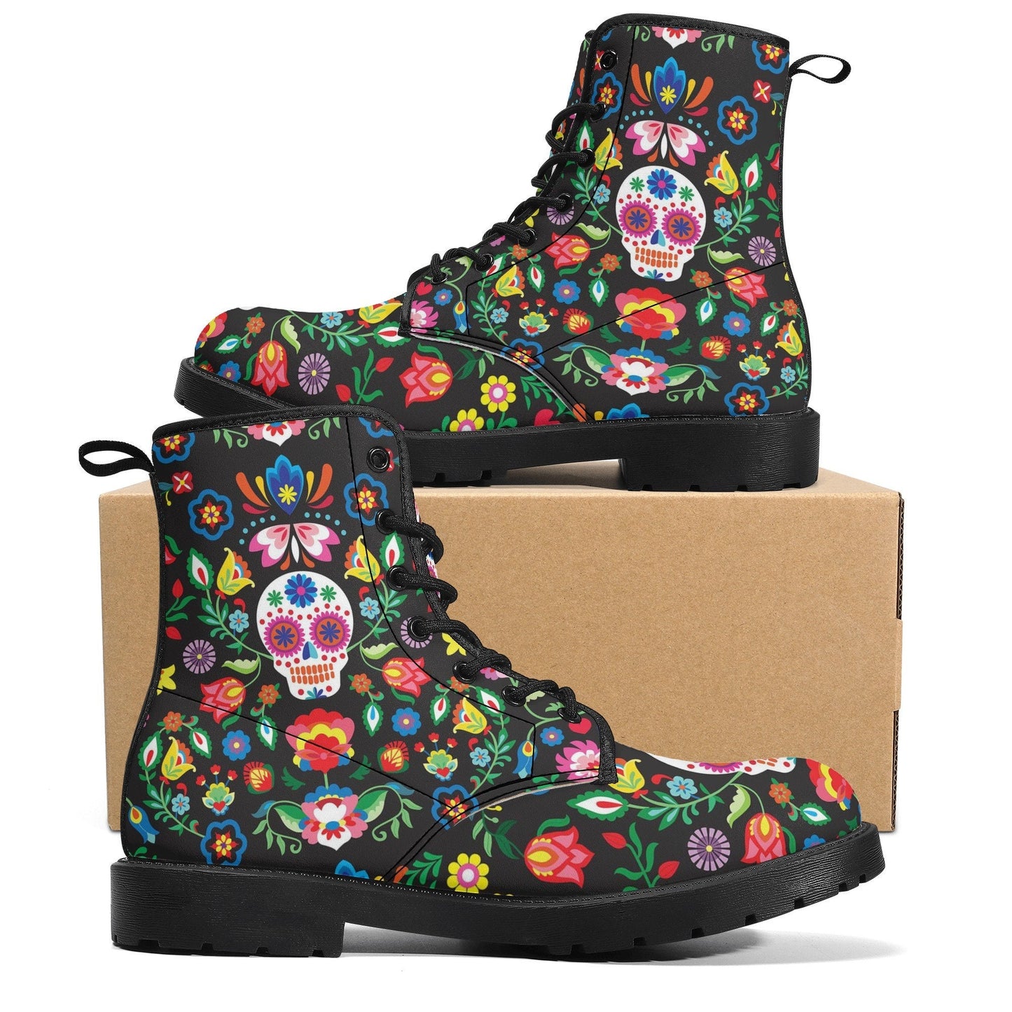 Dia de los muertos skull boots shoes, Mexican skull day of the dead leather boots Sugar Calaveras skull boots men women, Candy skull boots