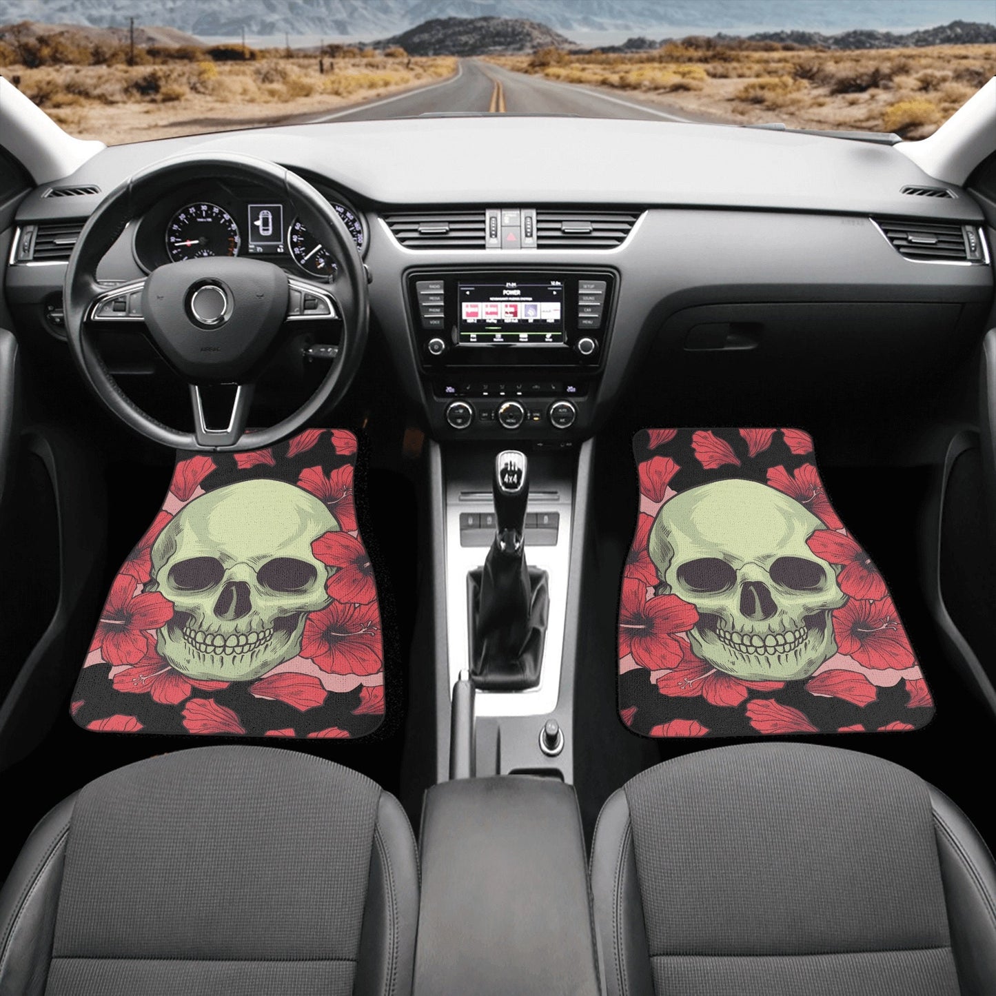 Floral skull seat cover for car, Day of the dead skull Seat Covers mat for car skull seat cover rug mat for car floral skull car seat covers