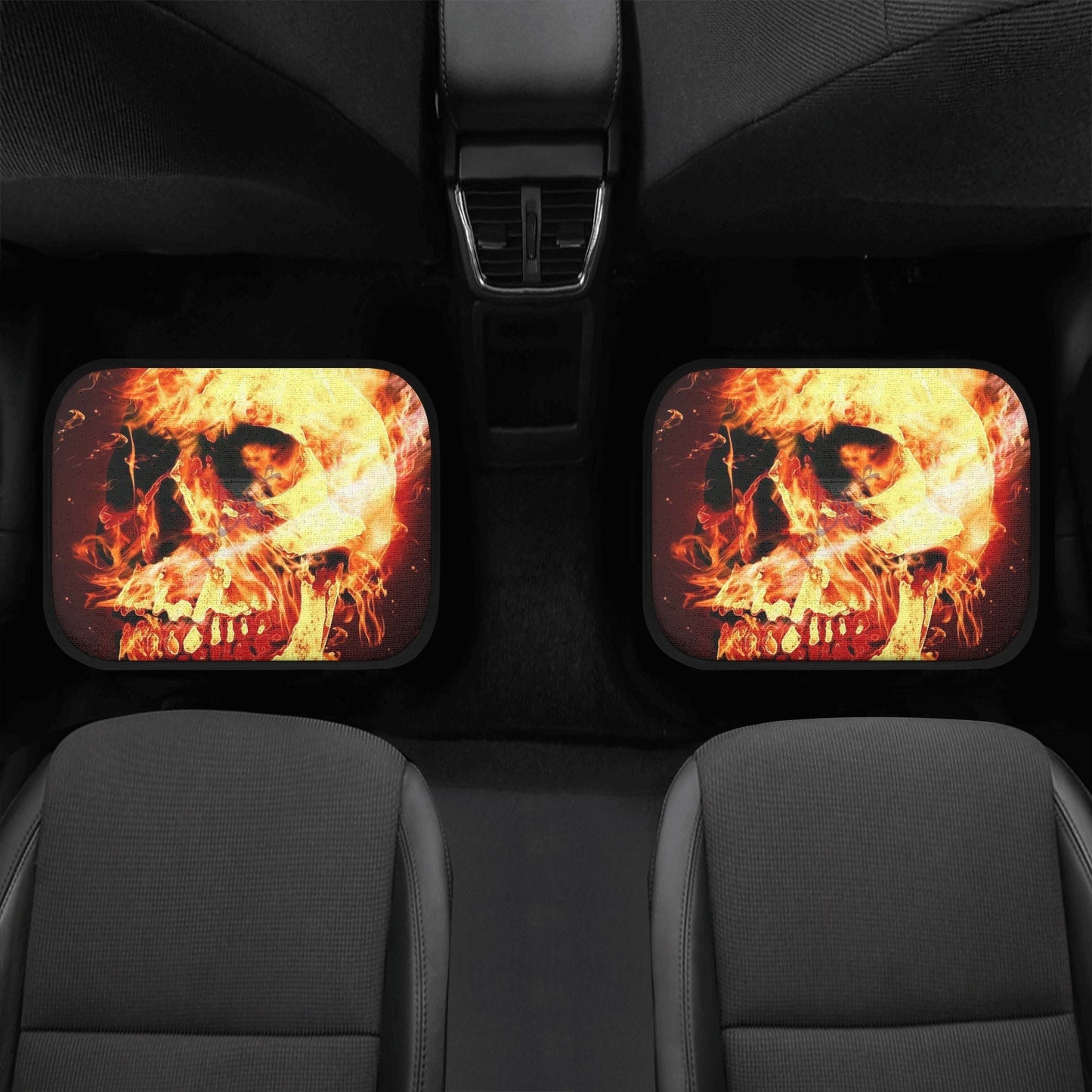 Fire skull seat cover for car, Flaming skull Seat Covers mat for car skull seat cover, skull rug mat for car, skull in fire car seat covers