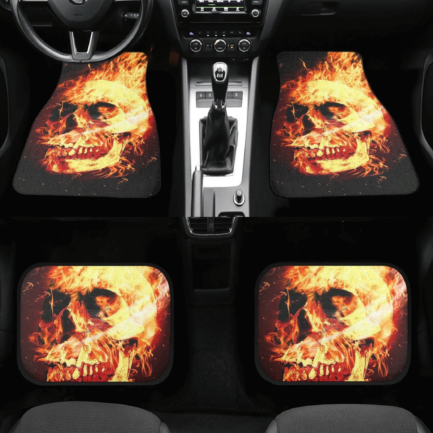 Fire skull seat cover for car, Flaming skull Seat Covers mat for car skull seat cover, skull rug mat for car, skull in fire car seat covers