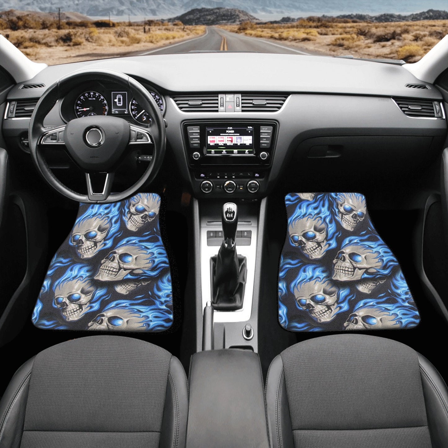Flaming skull seat cover for car, Day of the dead skull Seat Covers mat for car skull seat cover rug mat for car floral skull car seat cover