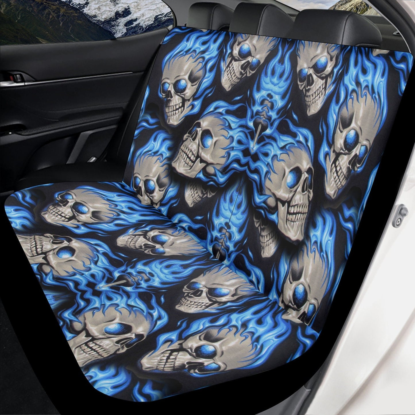 Flaming skull seat cover for car, Day of the dead skull Seat Covers mat for car skull seat cover rug mat for car floral skull car seat cover