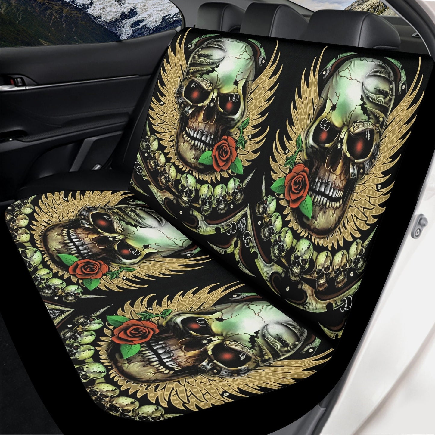 Awesome skull seat cover for car, Day of the dead skull Seat Covers mat for car skull seat cover rug mat for car floral skull car seat cover