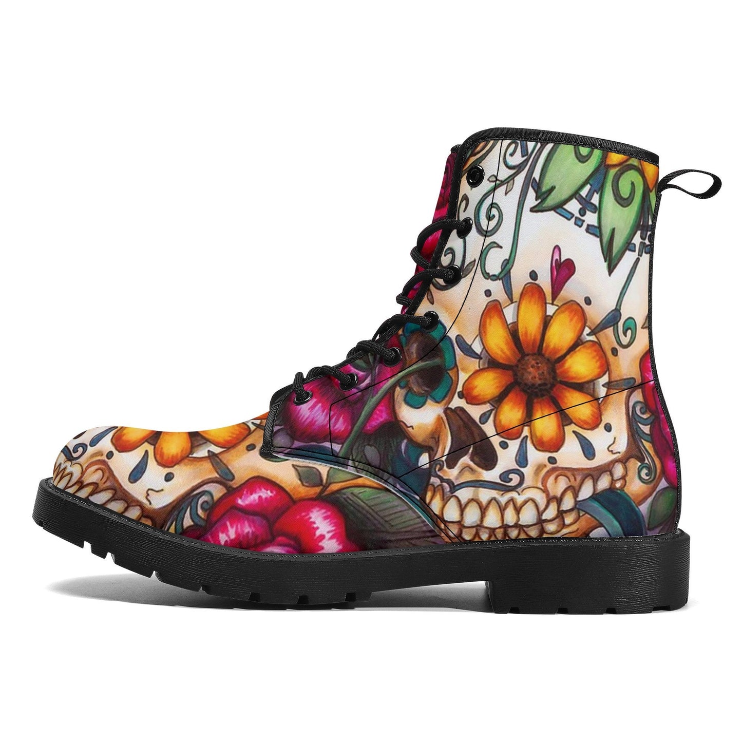 Day of the dead floral leather boots, sugar skull boots for men women, candy skull boots for women men, skull men's boots calaveras boots