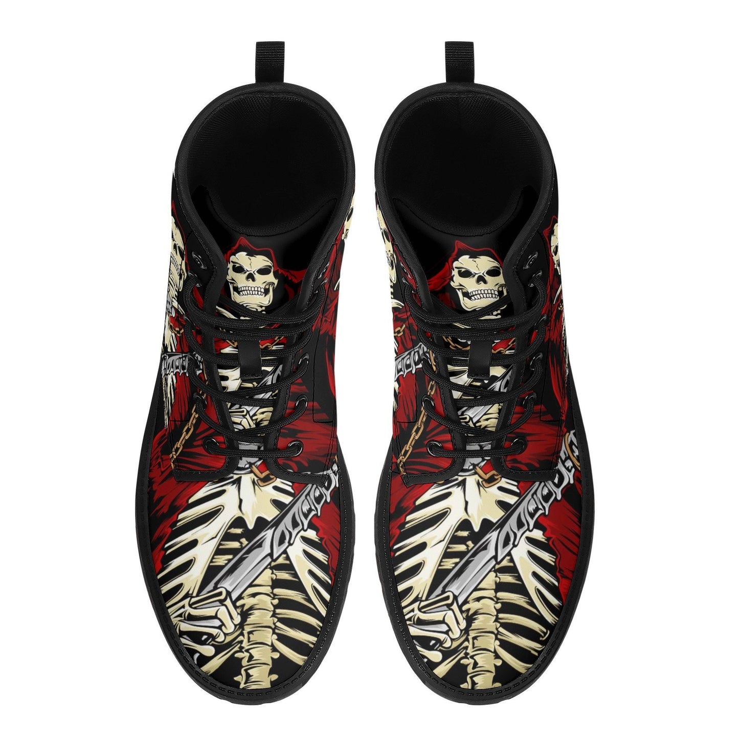 Reaper skull leather boots, Gothic skull boots for men women, Halloween women's boots skeleton boots, Punisher skulls leather boots shoes