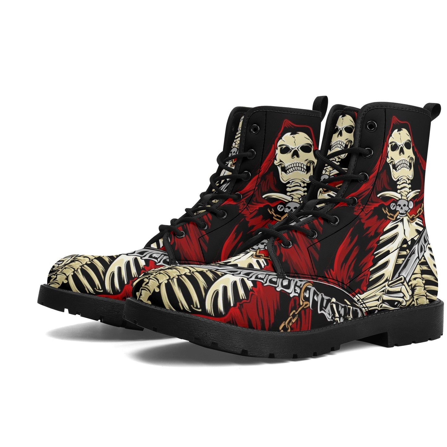 Reaper skull leather boots, Gothic skull boots for men women, Halloween women's boots skeleton boots, Punisher skulls leather boots shoes
