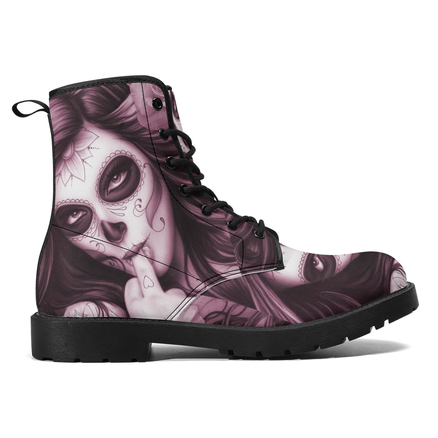 Calaveras mexican skull girl leather boots, sugar skull boots for men women, day of the dead skulls boots for women men, skull girl boots