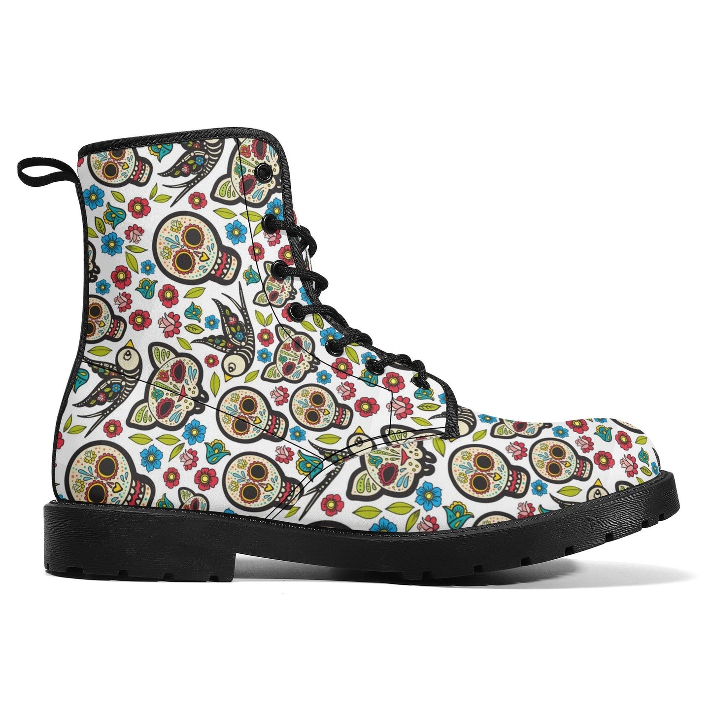Mexican candy skull leather boots, sugar skull boots for men women, floral skull boots for women men, skull men's boots gothic women boots