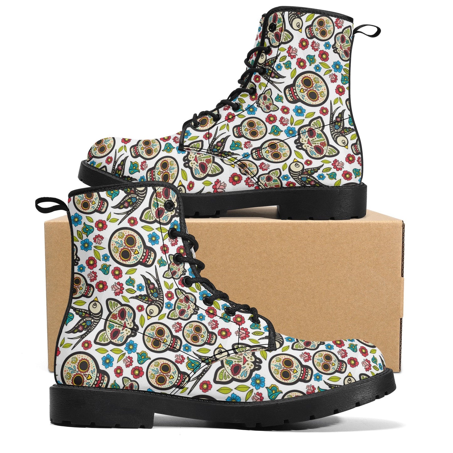 Mexican candy skull leather boots, sugar skull boots for men women, floral skull boots for women men, skull men's boots gothic women boots