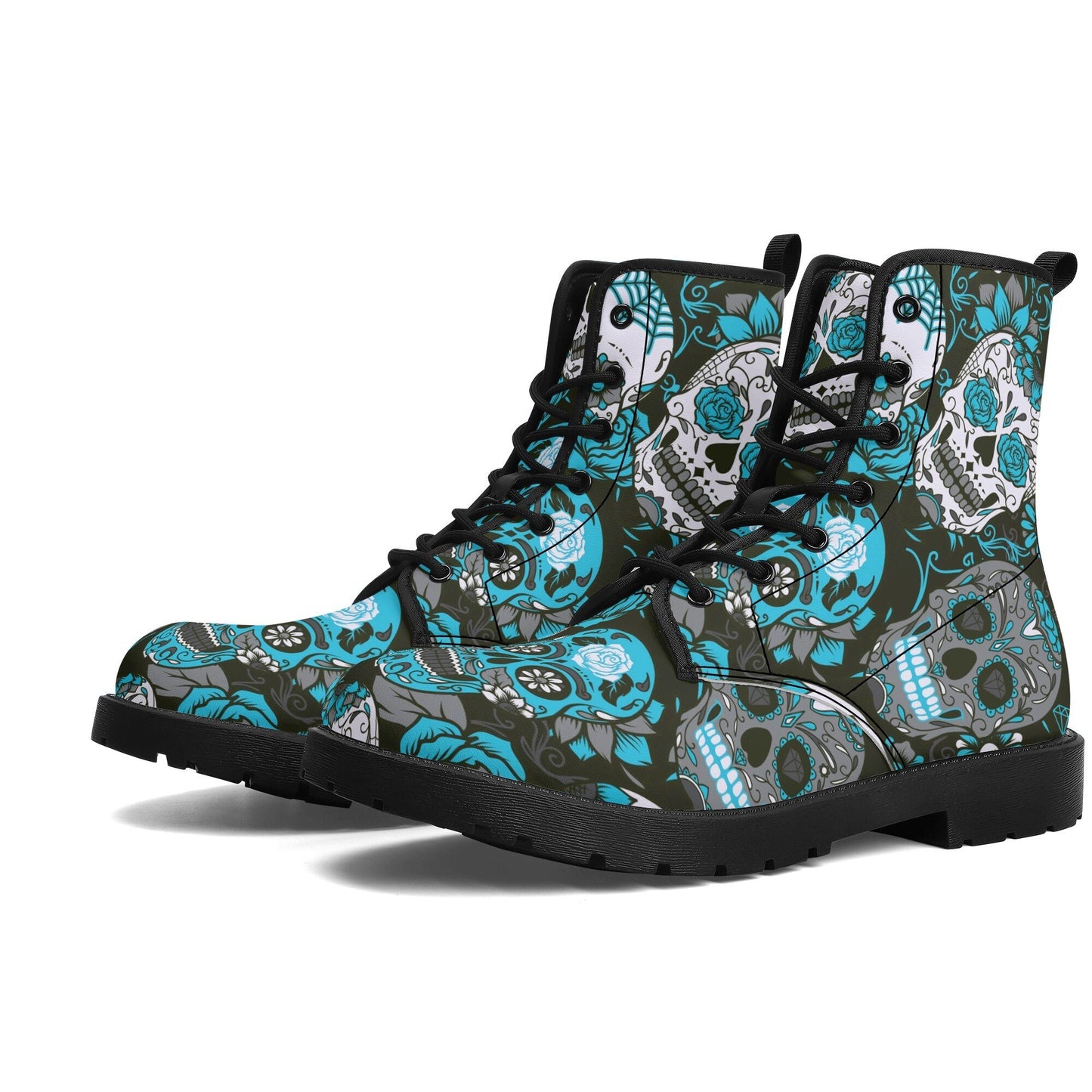 Floral candy skull leather boots, sugar skull boots for men women, Calaveras skull boots for women men, skull men's boots gothic women boots