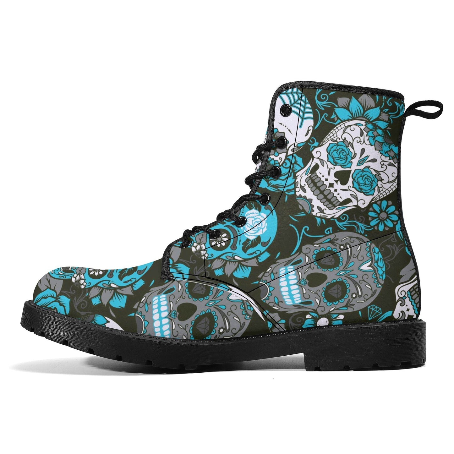 Floral candy skull leather boots, sugar skull boots for men women, Calaveras skull boots for women men, skull men's boots gothic women boots
