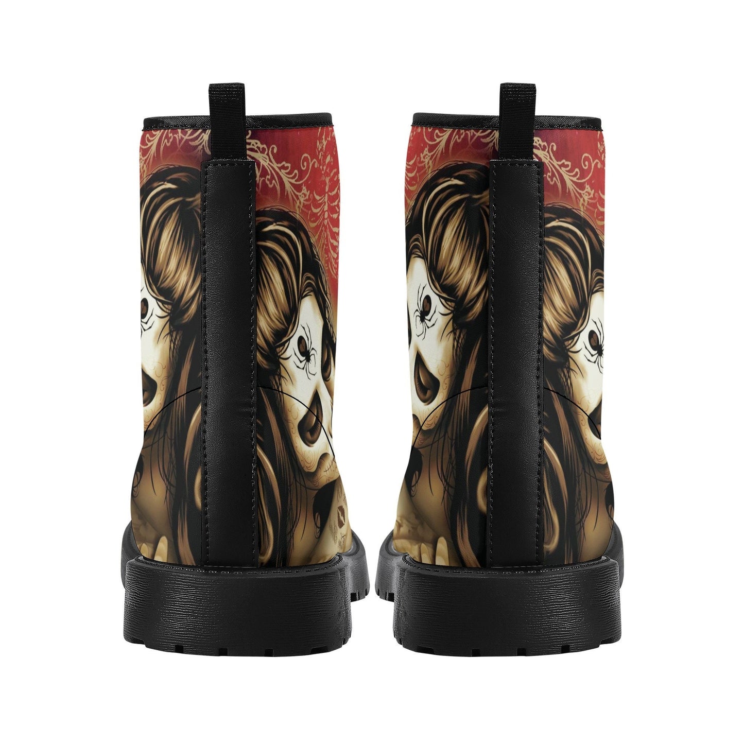 Candy skull girl leather boots, sugar skull boots for men women Cinco de mayo girl boots for women men, skull men's boots gothic women boots