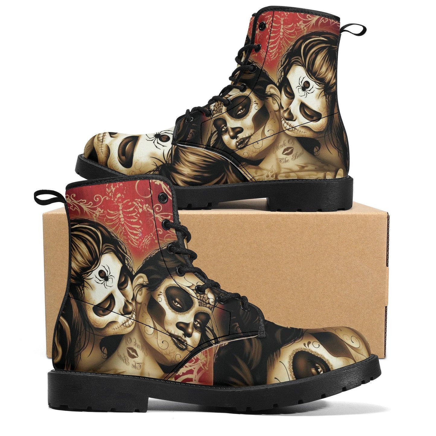 Candy skull girl leather boots, sugar skull boots for men women Cinco de mayo girl boots for women men, skull men's boots gothic women boots
