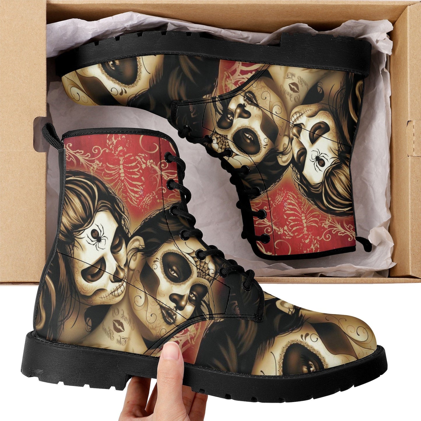 Candy skull girl leather boots, sugar skull boots for men women Cinco de mayo girl boots for women men, skull men's boots gothic women boots