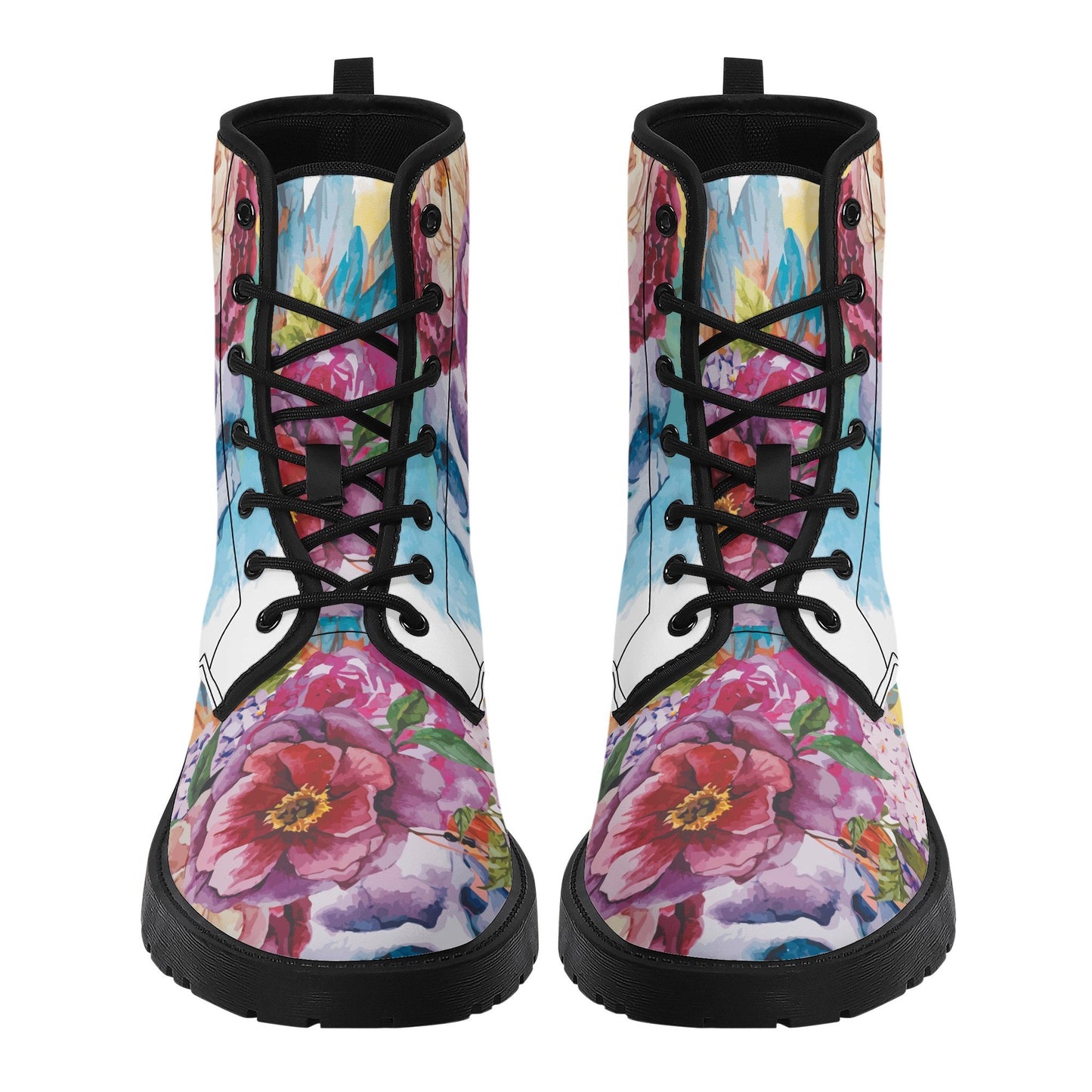 Beautiful floral skull boots for men women, Halloween gothic skull women boots skeleton boots, Rose skulls Halloween leather boots shoes