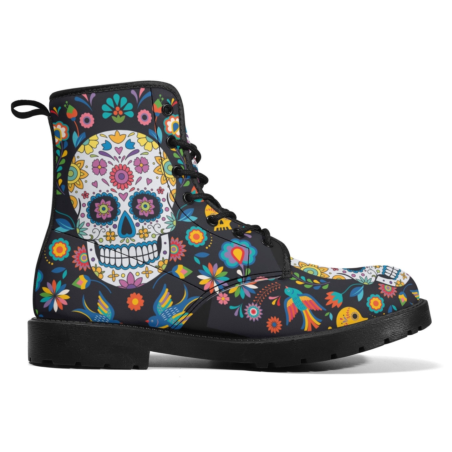 Day of the dead skull boots for men women, Mexican calaveras candy skull women boots skeleton boots, Mexican skulls men leather boots shoes