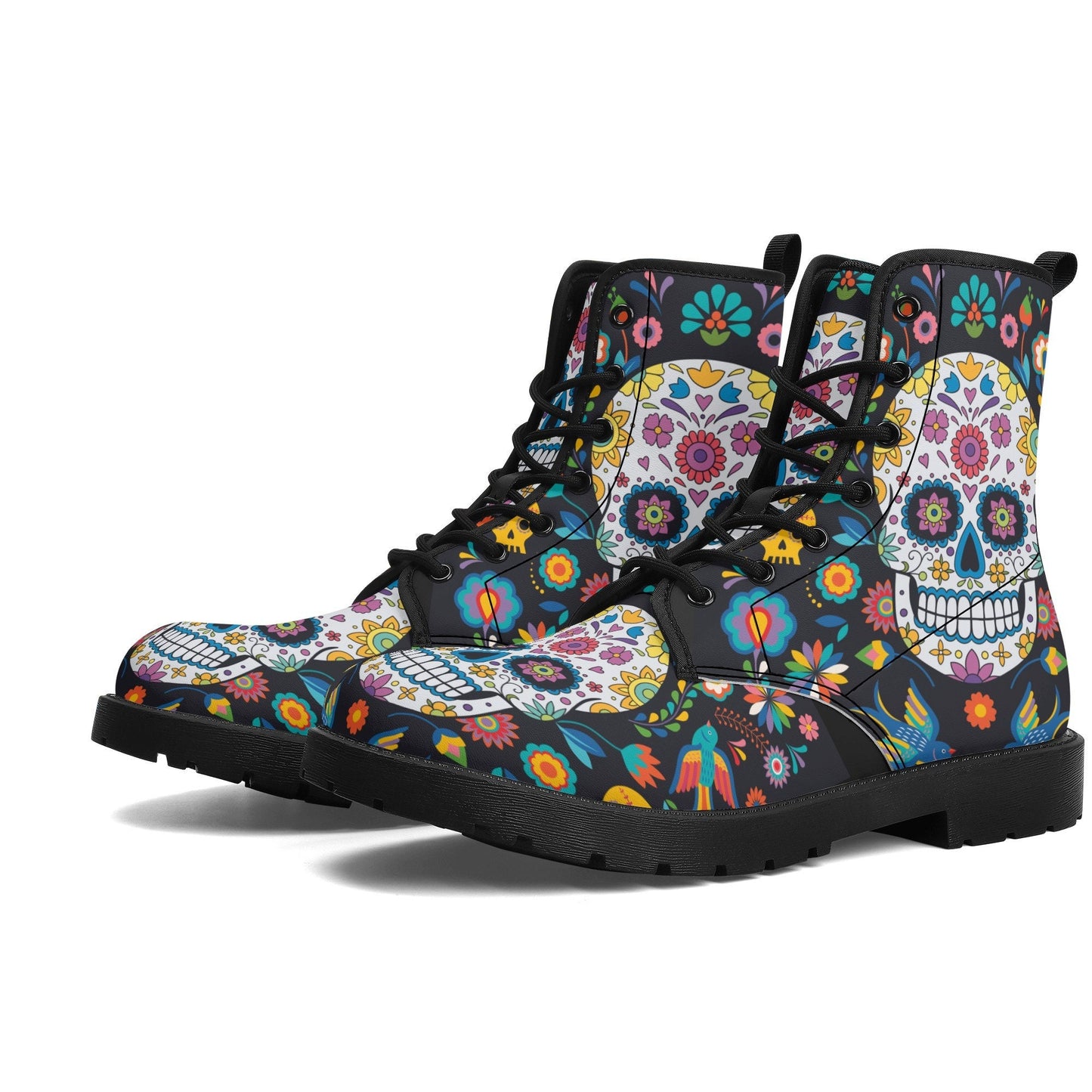 Day of the dead skull boots for men women, Mexican calaveras candy skull women boots skeleton boots, Mexican skulls men leather boots shoes