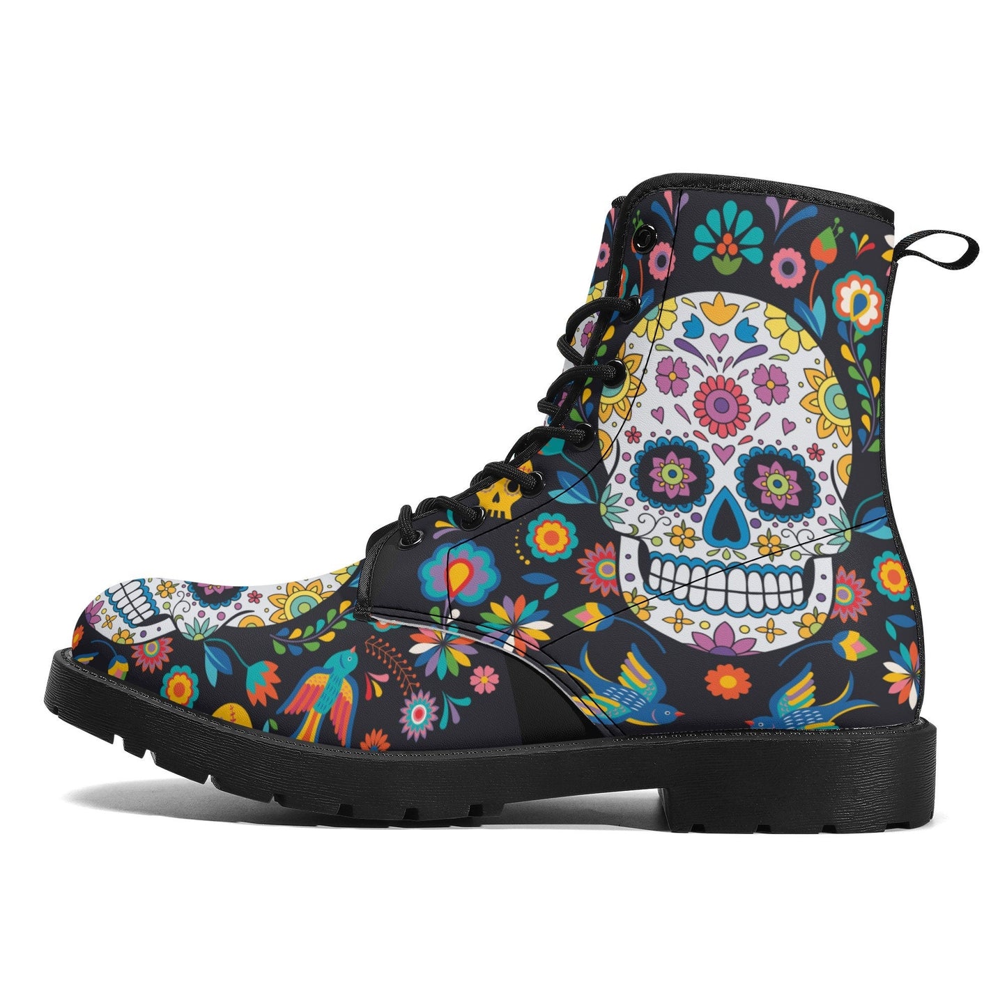 Day of the dead skull boots for men women, Mexican calaveras candy skull women boots skeleton boots, Mexican skulls men leather boots shoes