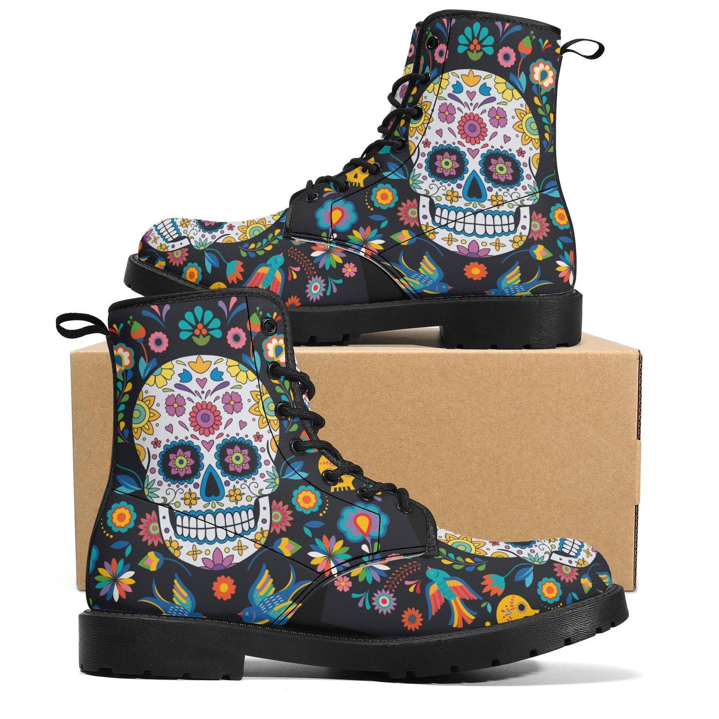 Day of the dead skull boots for men women, Mexican calaveras candy skull women boots skeleton boots, Mexican skulls men leather boots shoes