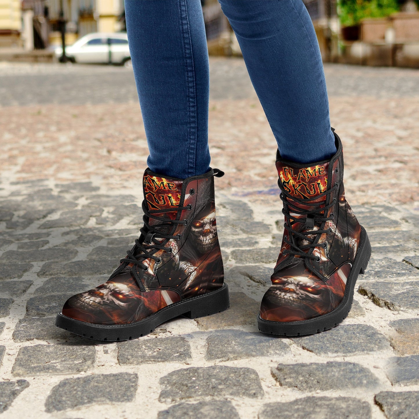 Reaper flaming skull boots for men women, Horror punisher skull gothic women boots skeleton boots, Skeleton fire skulls leather boots shoes